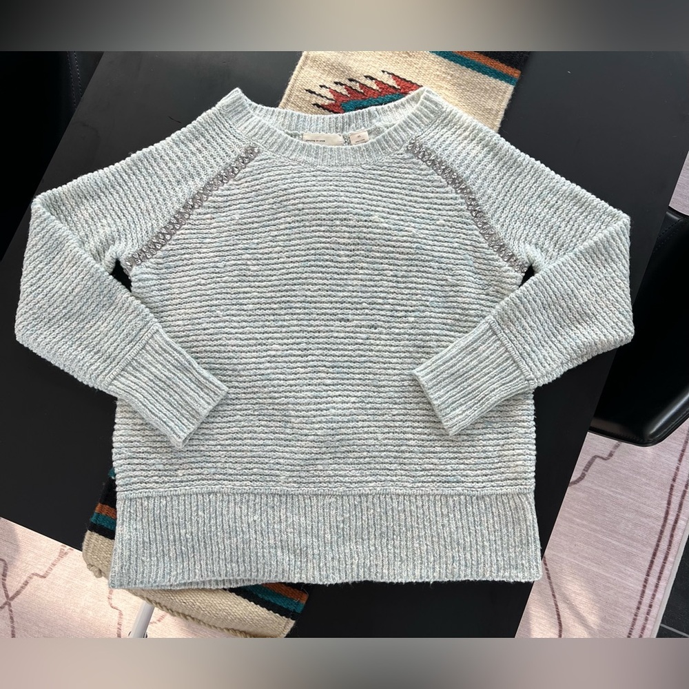 Anthropologie Sleeping on Snow Sweater XS Pale Blue Embellished